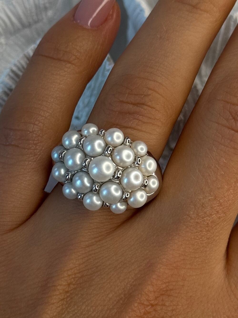 Elegant 925 Sterling Silver Pearl Ring Size 7